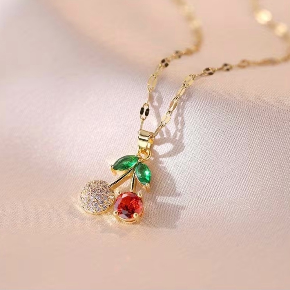 Gold Cherry Pendant Necklace